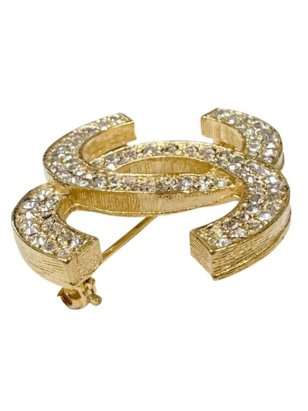 Chanel CC Logo Vintage Brooch Rhinestone Gold